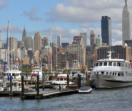 Manhattan skyline view from Weehawken, New Jersey office.