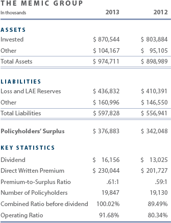 MEMIC Financial Highlights 2013